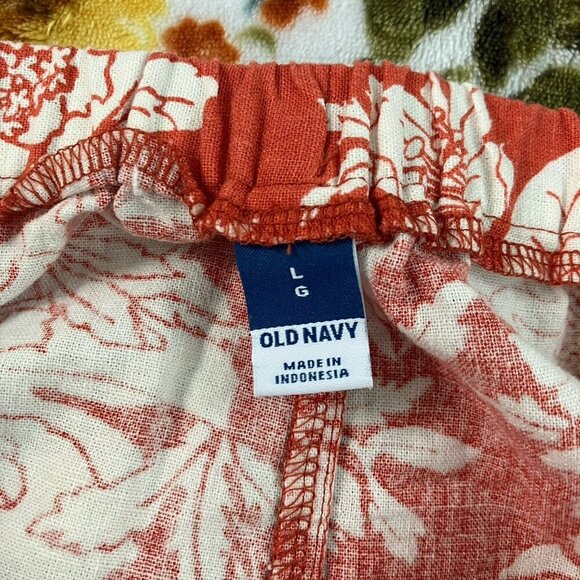 Old Navy High Waisted Linen Blend Maxi Skirt Women’s Large Red Floral Preppy - Picture 3 of 10